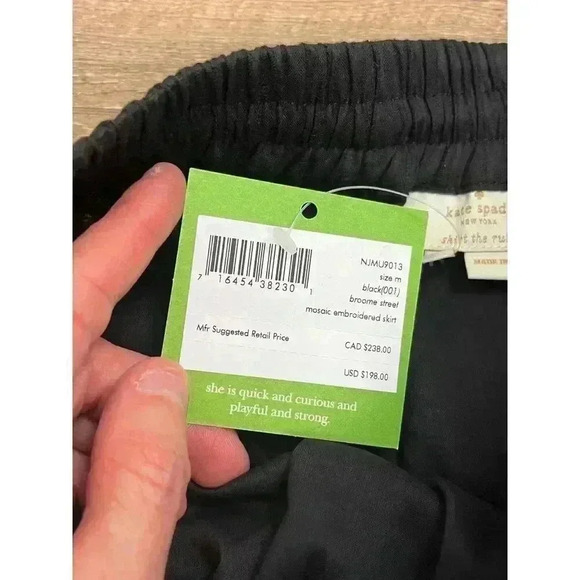 Kate Spade Mosaic Embroidered Skirt Mini Lined Black White Size M NWT Pull On - Picture 3 of 11